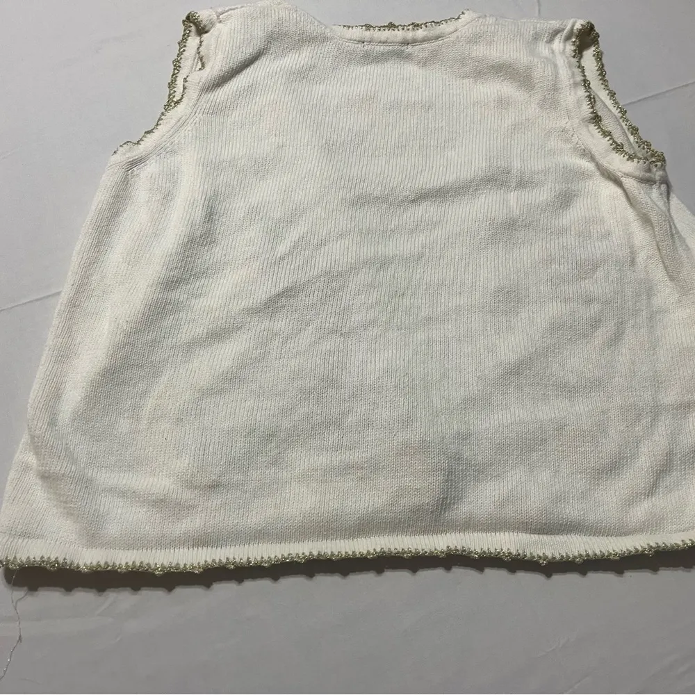 VTG Christmas Reference Point poinsettia Sweater Vest Women's 2X White - Image 9