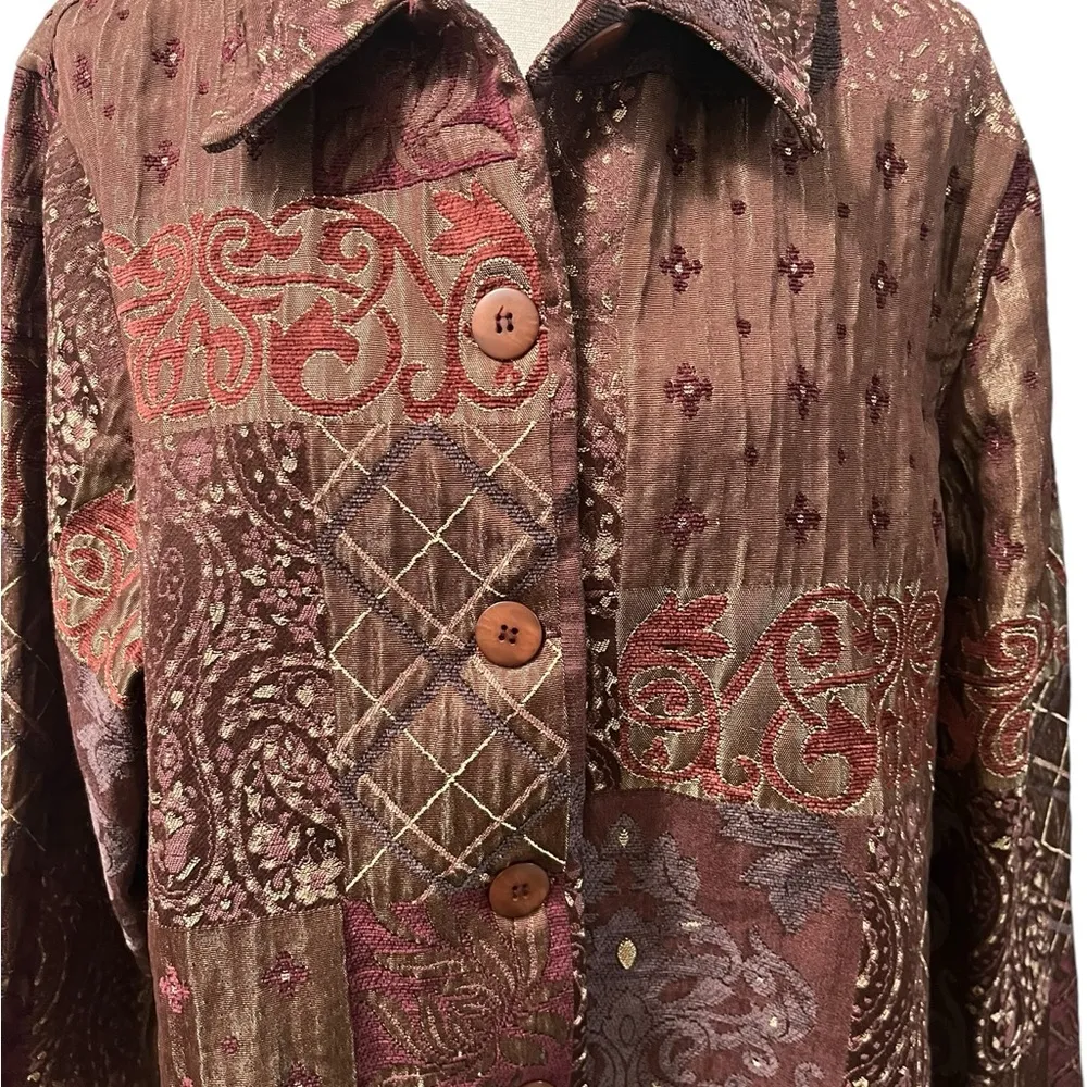 Vintage Coldwater Creek Tapestry Jacquard Collared Button Shirt Jacket PXL - Image 4