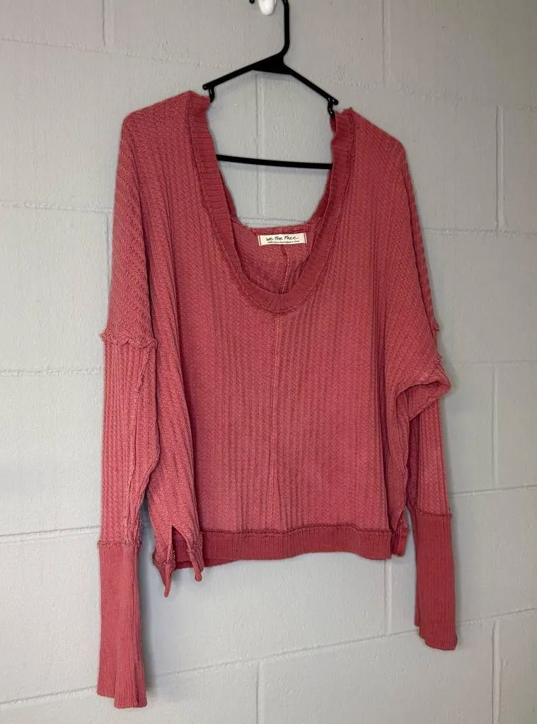 We The Free New Magic Waffle Knit Thermal Long Sleeve Top in Cowboy Size Large - Image 4