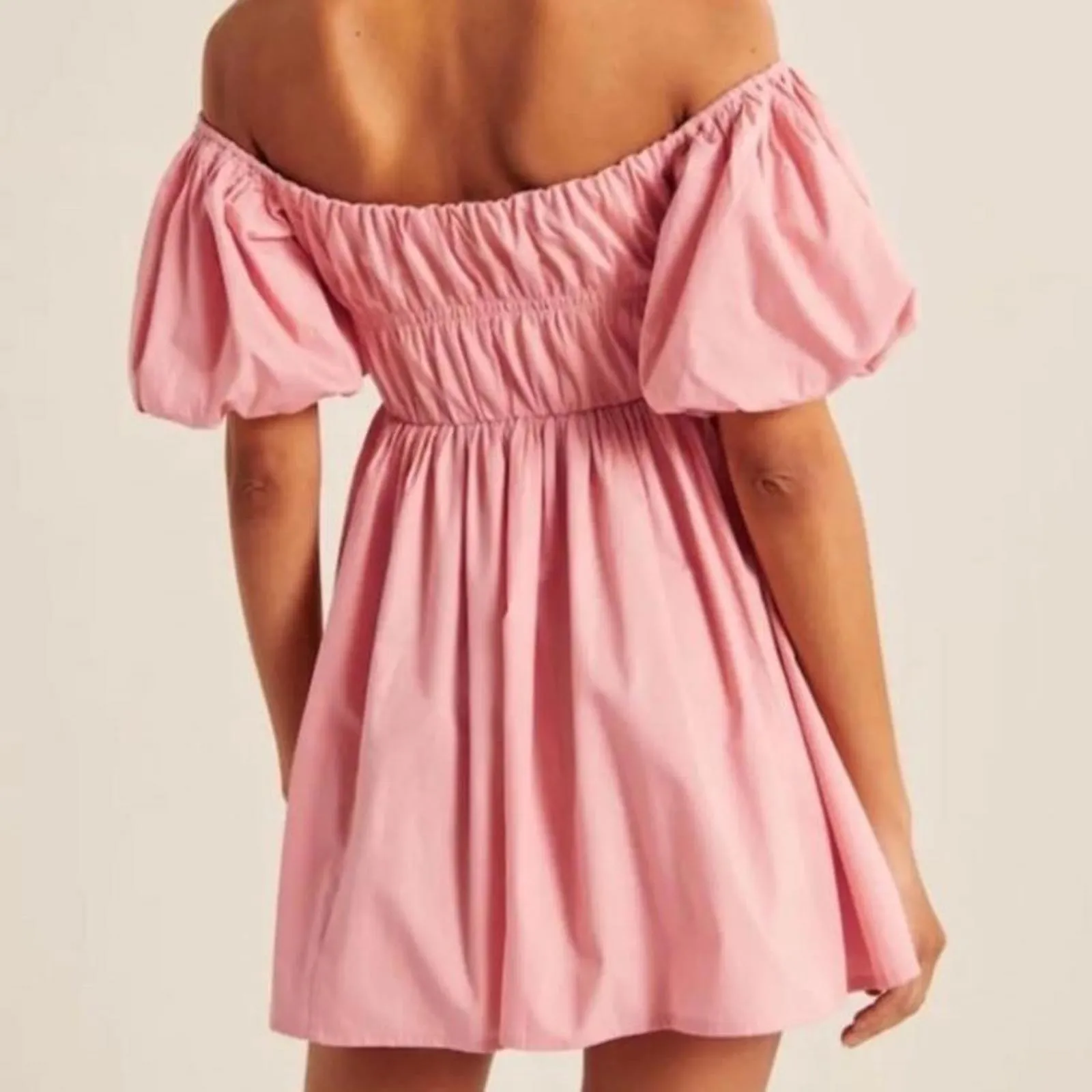 Abercrombie & Fitch Off-The-Shoulder Puff Sleeve Mini Dress Pink Women’s Medium - Image 16