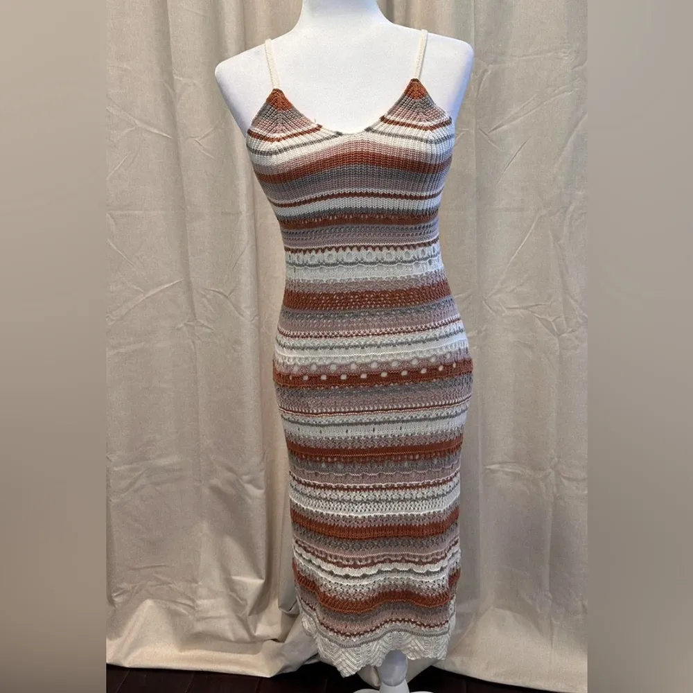 Boho Knit Midi Dress /Fall Crochet Style Perfect for Thanksgiving Gatherings 🍂 Brown - Image 7
