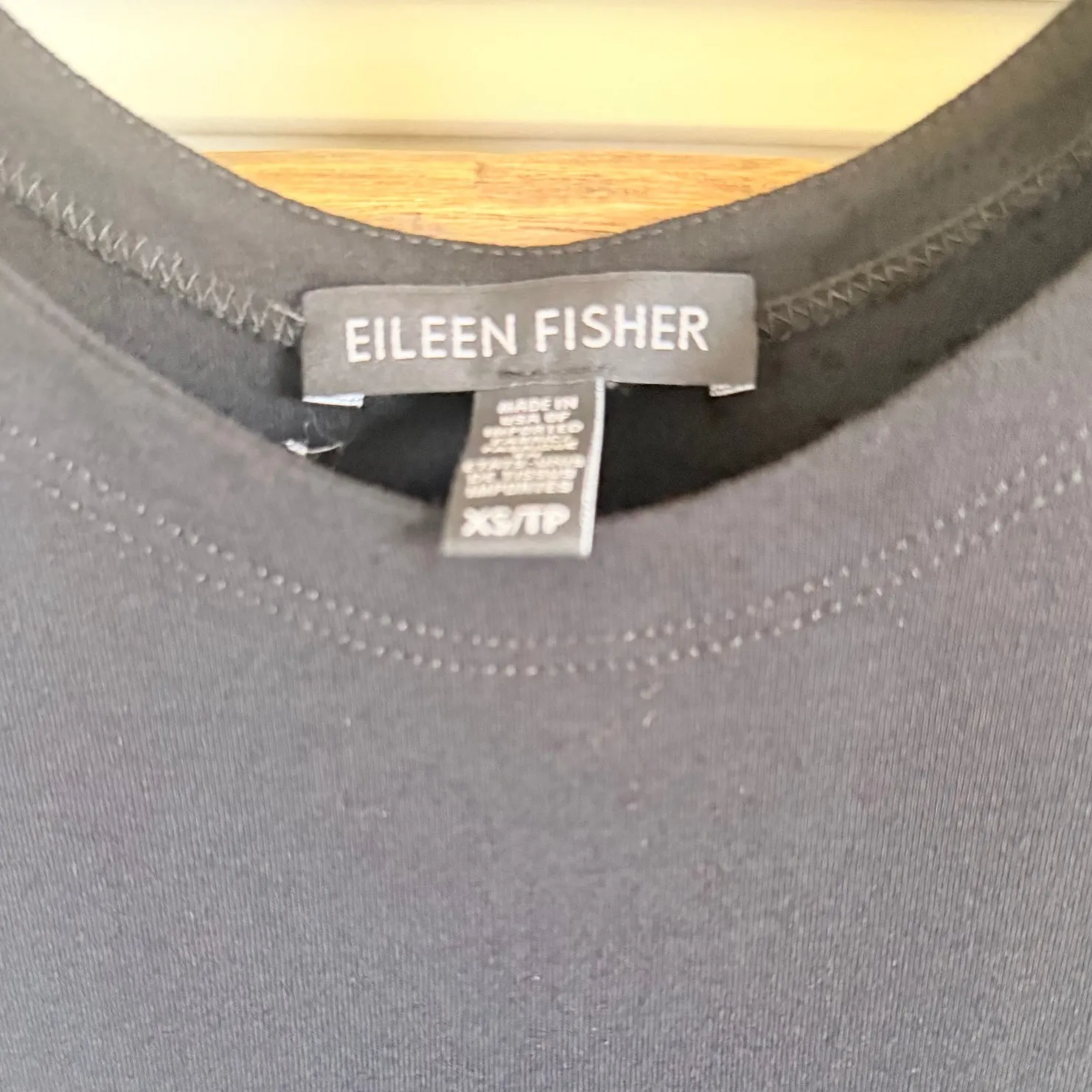 Eileen Fisher Black Short Sleeve V Neck Midi Dress XS/TP Minimalist - Image 4