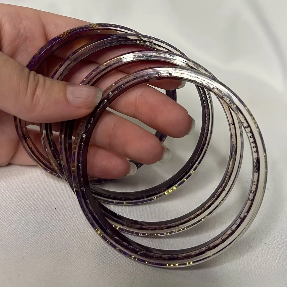 Purple and Gold Lace Acrylic Bangle Bracelets - Image 4