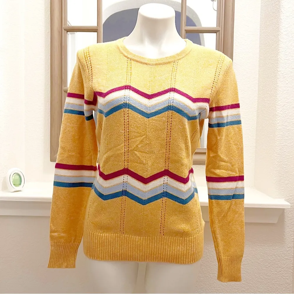 Jessica Simpson Crewneck Sweater Cora Printed Knit Pullover, Yellow Multi Size L - Image 7