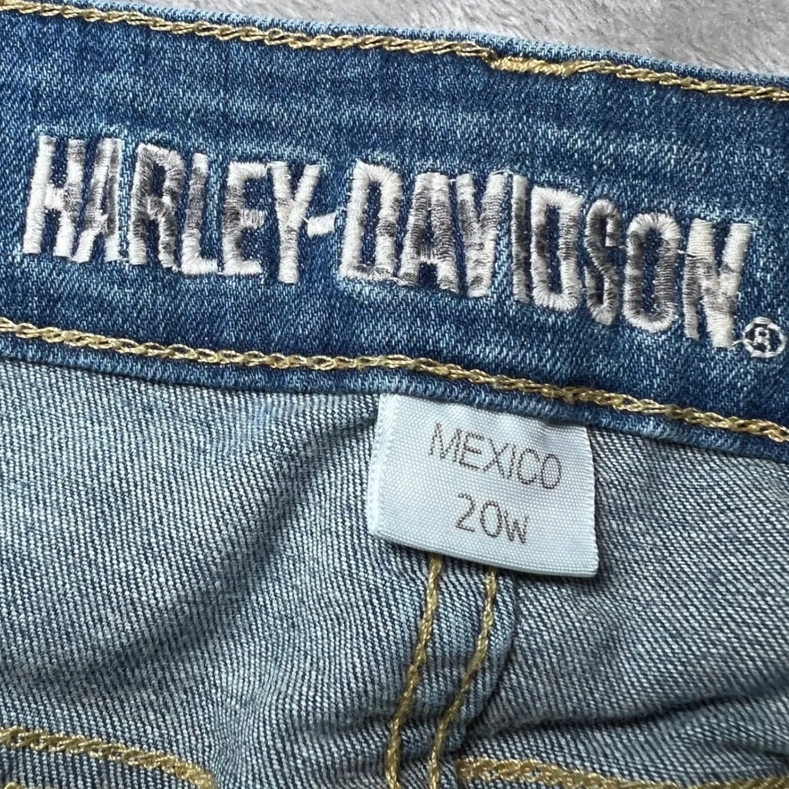 Harley Davidson Skinny Blue Jeans Womens 20W Denim Biker Moto Distressed Urban - Image 4