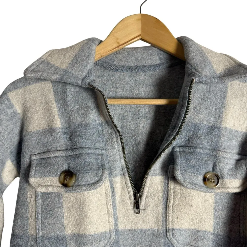 Madewell Blue Plaid Buffalo Check Boiled Wool Half Zip Pullover Size XS - Image 7
