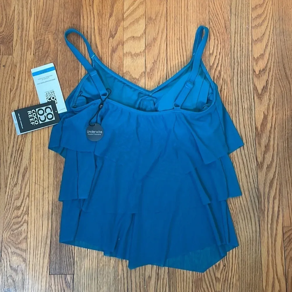 Coco Reef Classic‎ Solid Tiered Mesh Tankini Teal Cove Size 36DD NWT - Image 4