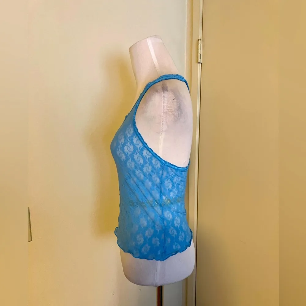 Victoria's Secret teal racer back lace tank top with lettuce trim - Image 3