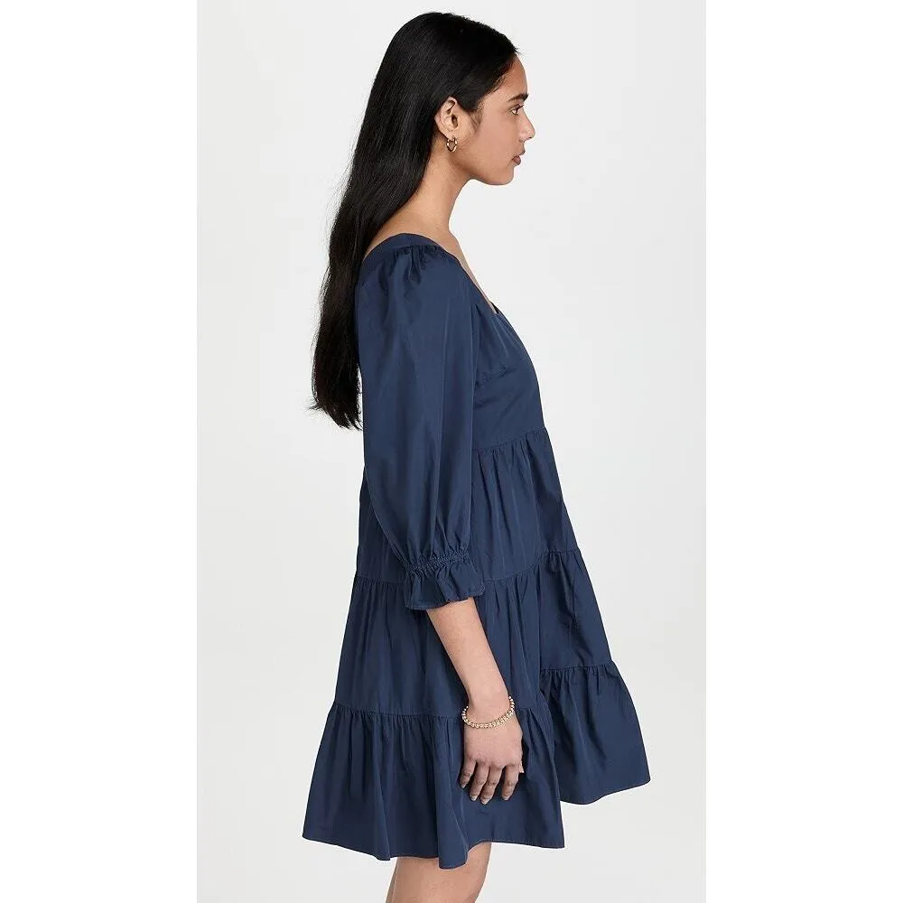 Madewell Lizzie Poplin Blue Puff Sleeve Square Neck Tiered Babydoll Mini Dress 0 - Image 4