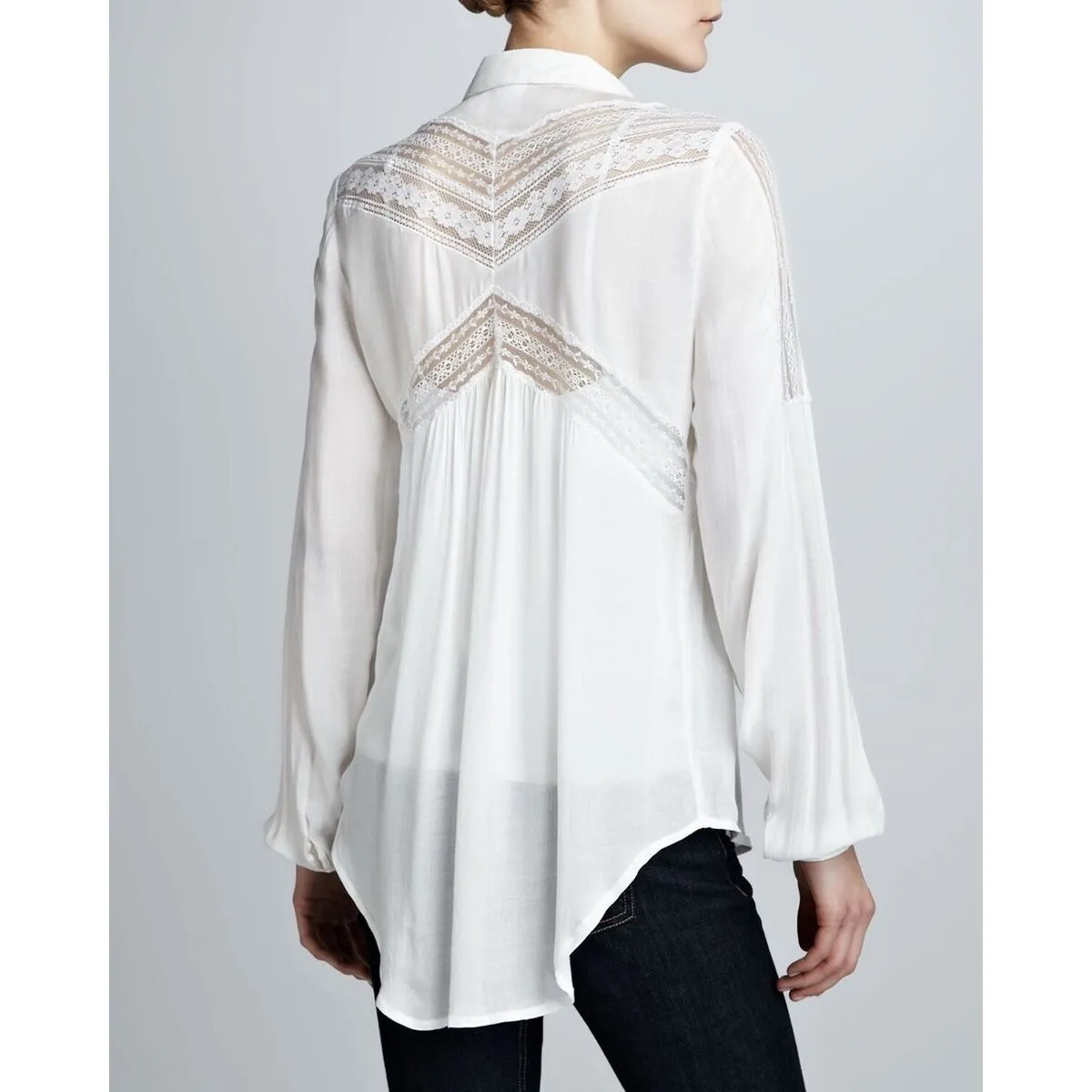 Free People White Wild Wind Lace Inset Button Down Top Size XS - Image 2