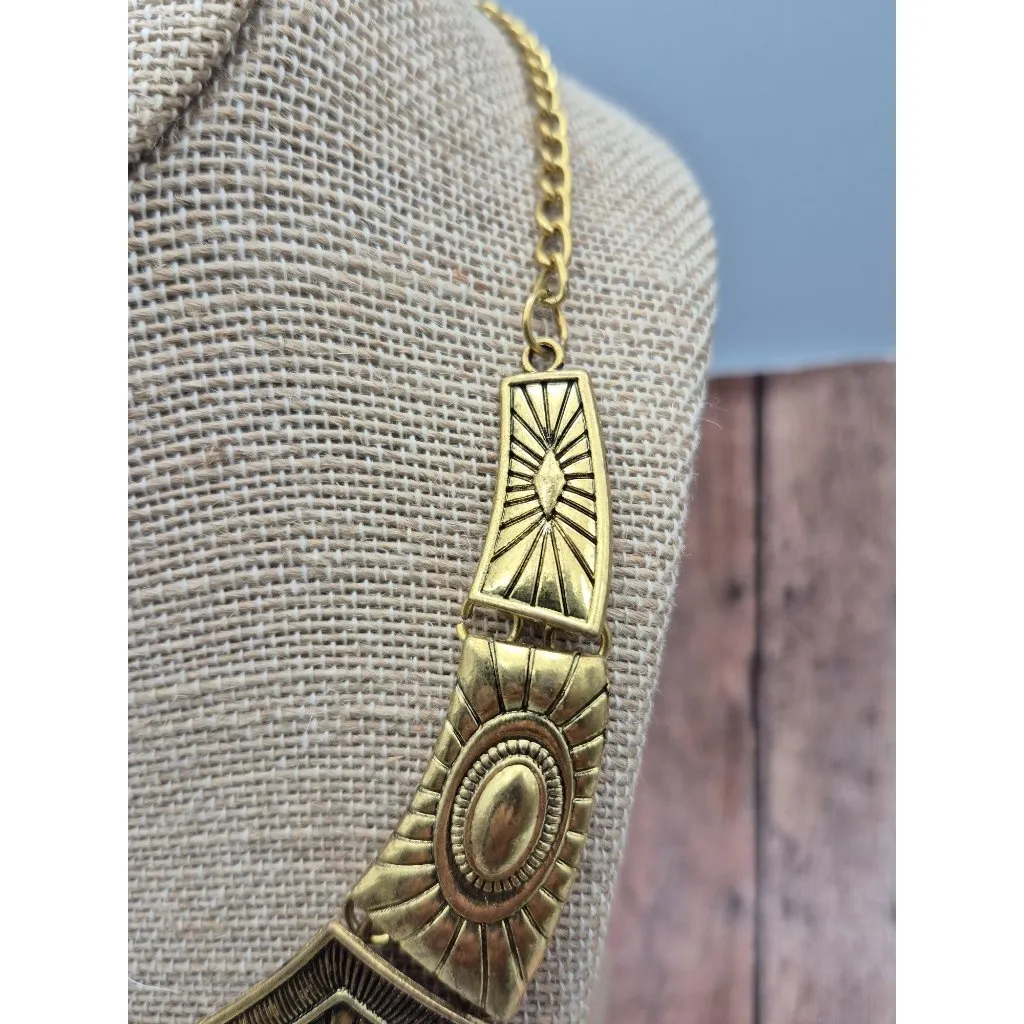 NWOT Gold Tone & Faux Turquoise Teardrop Bib Collar Necklace Southwestern 22" - Image 5