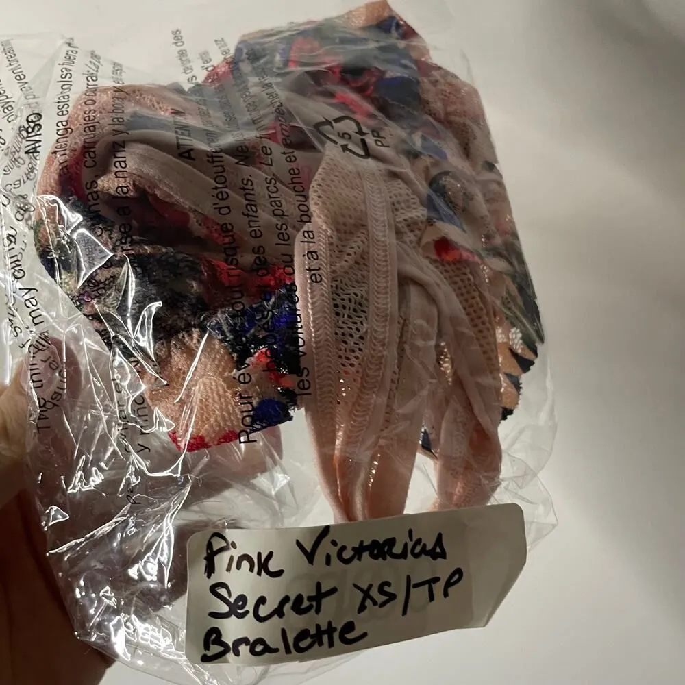 PINK Victoria's Secret Bra XS Floral Pink Purple Racerback Mesh Scoop Neck Lined - Image 7