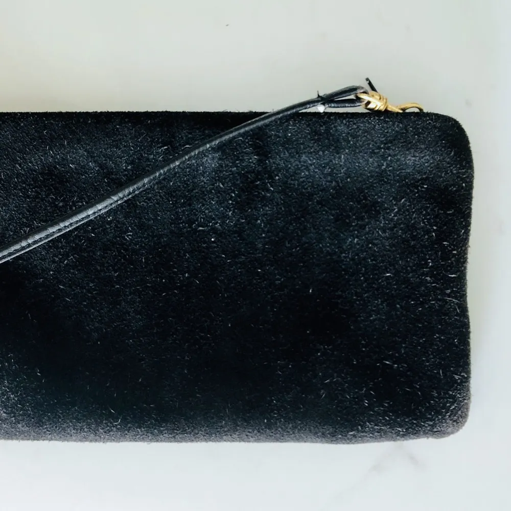 Vintage Magid Soft Suede Black Slim Line Zipper Top Crossbody Clutch Bag - Image 15