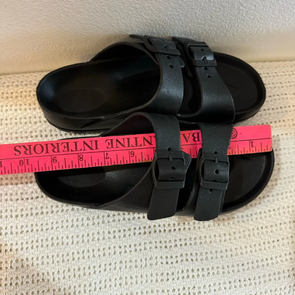 Women’s Black Adjustable Double Buckle Sandals Waterproof,Comfortable Flat Shoes Size 7 - Image 12