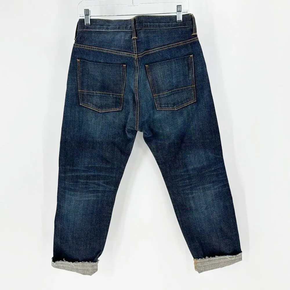 Vince raw hem dark wash button fly jeans casual preppy nautical summer size 27 - Image 2