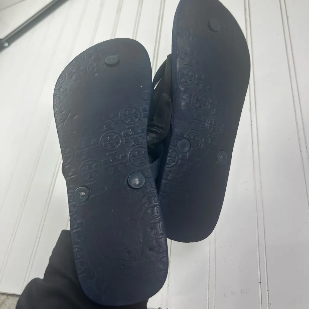 Tory Burch Rope Stripe Logo Flip Flops Navy Red White Size 7 - Image 5