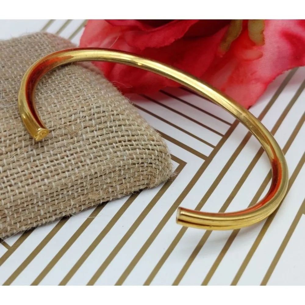 Gold Tone Signed Cuff Bracelet Well Made Engraved Follow Your Heart - Image 3