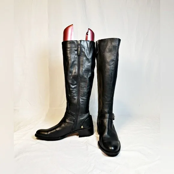 Delman Womens Tall Black Leather Knee High Zip Riding Boots~7.5~Italy - Image 2