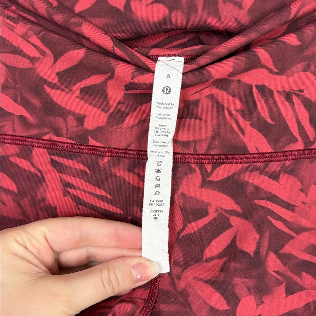 Lululemon Wunder Under High-Rise Tights Leggings 25" Spray Leaf Red Women’s 6 - Image 4