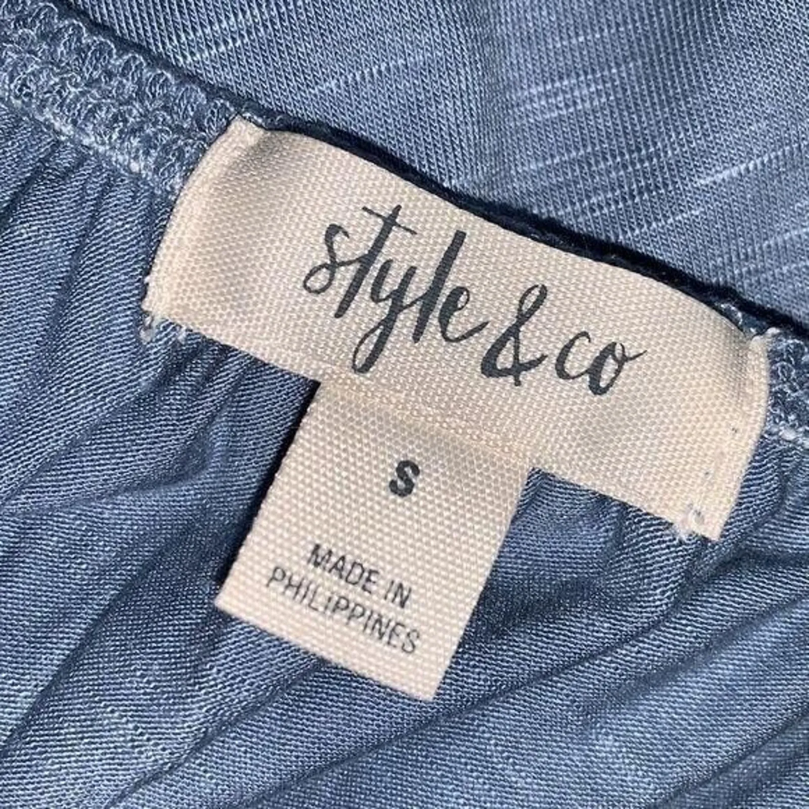 Style and Co Womens Peasant Top Blouse Off Shoulder Bell Sleeve Blue Small - Image 8