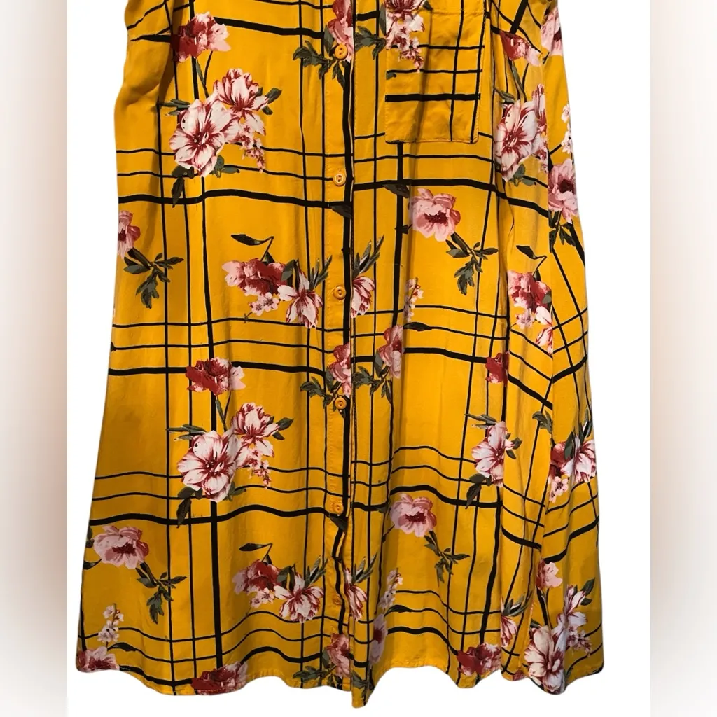 J for Justify Gold Yellow Floral Black Striped Sleeveless Blouse Tunic - Image 2