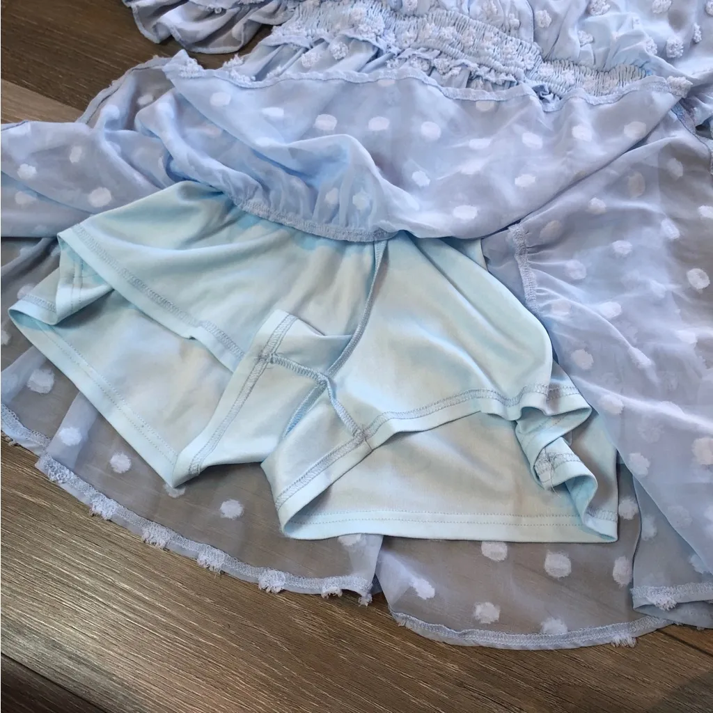 TCEC Katie Dress Boutique Blue Romper Bell Sleeves Womens Size Medium Mini Dress - Image 7