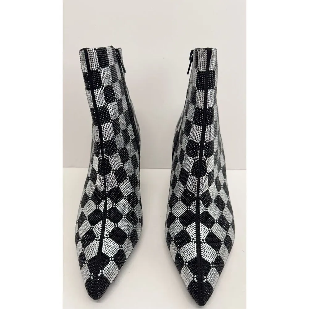 Wild Pair  Boots Size 6 Checkered Pointed Toe Rhinestones High Heel Booties NEW - Image 5