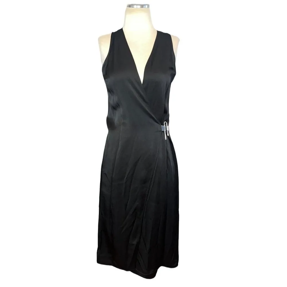 Givenchy Wrap Over U logo Lock Closure Midi Dress in Black 38 4 New Womens - Image 5