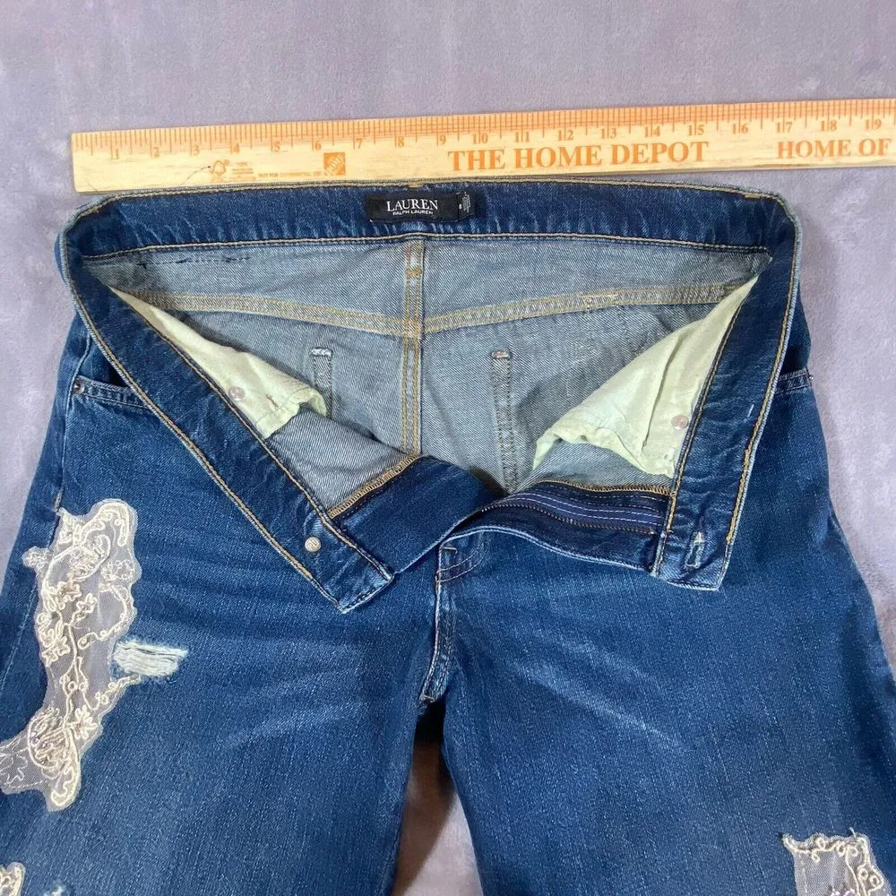 Ralph Lauren Jeans Women 8 Black‎ Label Sequined Rhinestones Beaded Blue Unique - Image 4