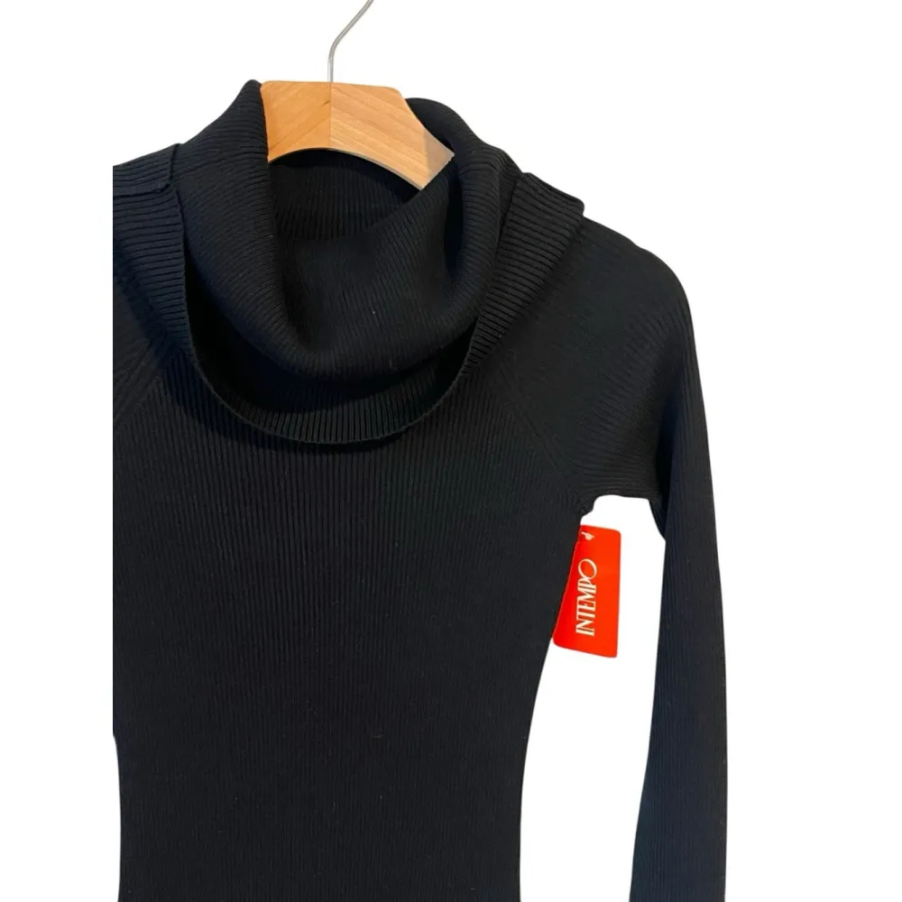 Intempo Sweater Dress Womens Size XS Black Ribbed Turtle Neck Long Sleeve Midi - Image 3