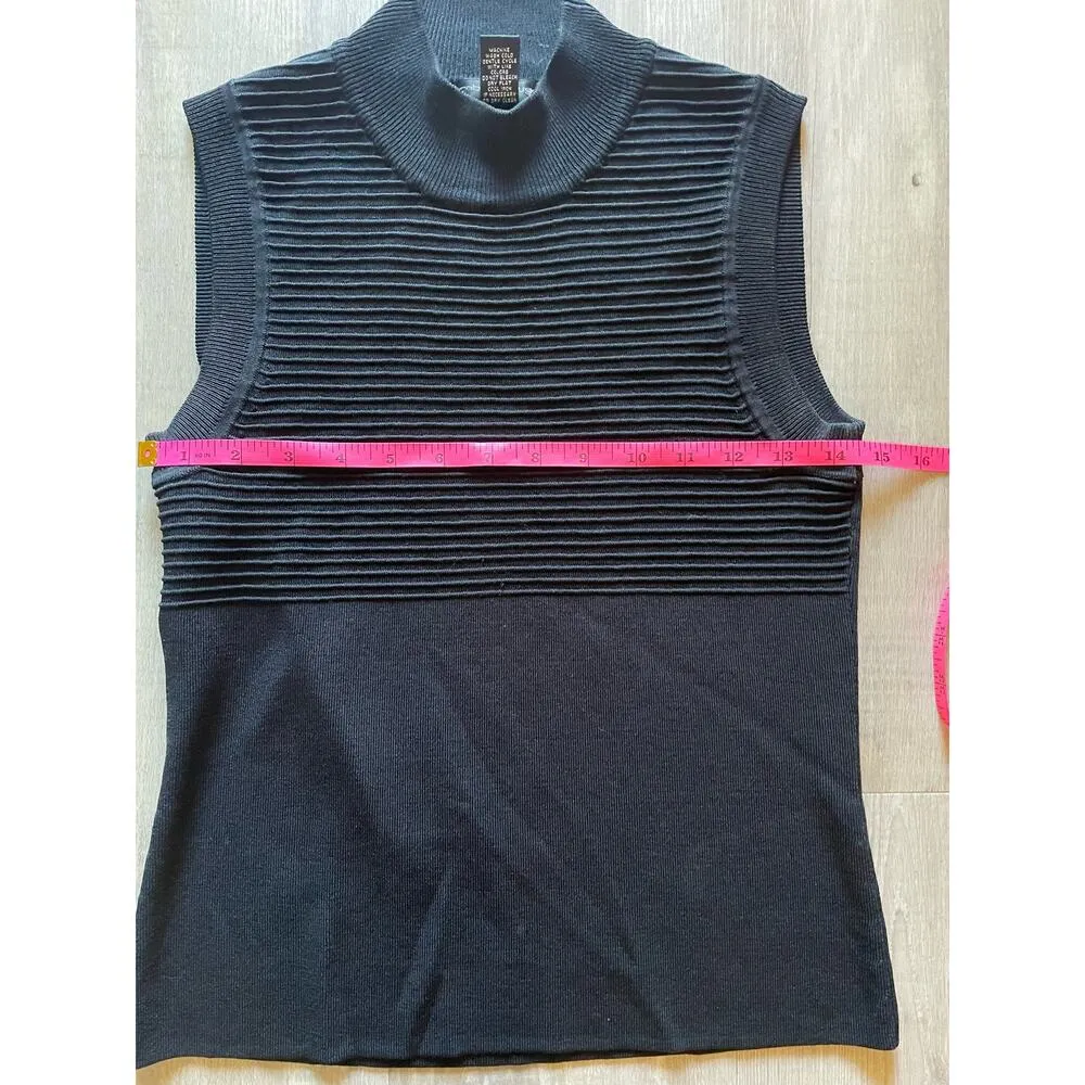 Cable & Gauge Sweater Womens Petite Small Black Ribbed Mock Neck Sleeveless. - Image 4