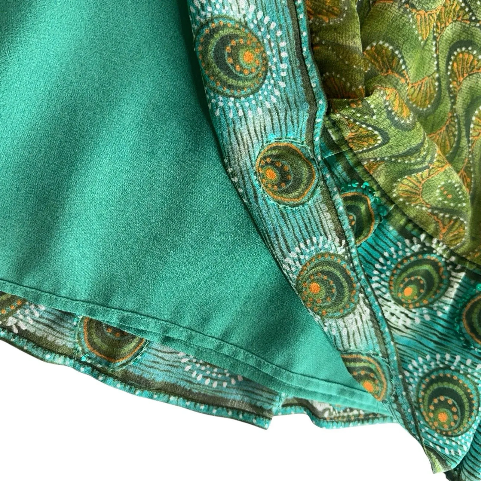 Coldwater Creek Silk Maxi Skirt Size S Green Sequin Forest Fairy Goblin Boho Y2K - Image 5