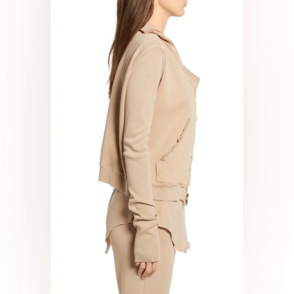 FRANK & EILEEN Tan Asymmetrical Zip Fleece Jacket L - Image 3