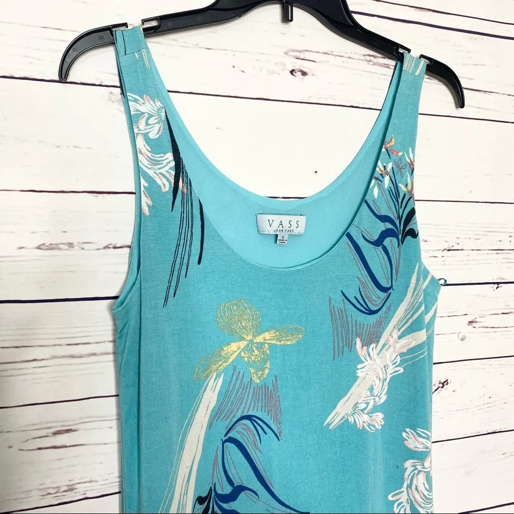 Joan Vass Teal Blue Floral Summer Maxi Dress Size Small - Image 3