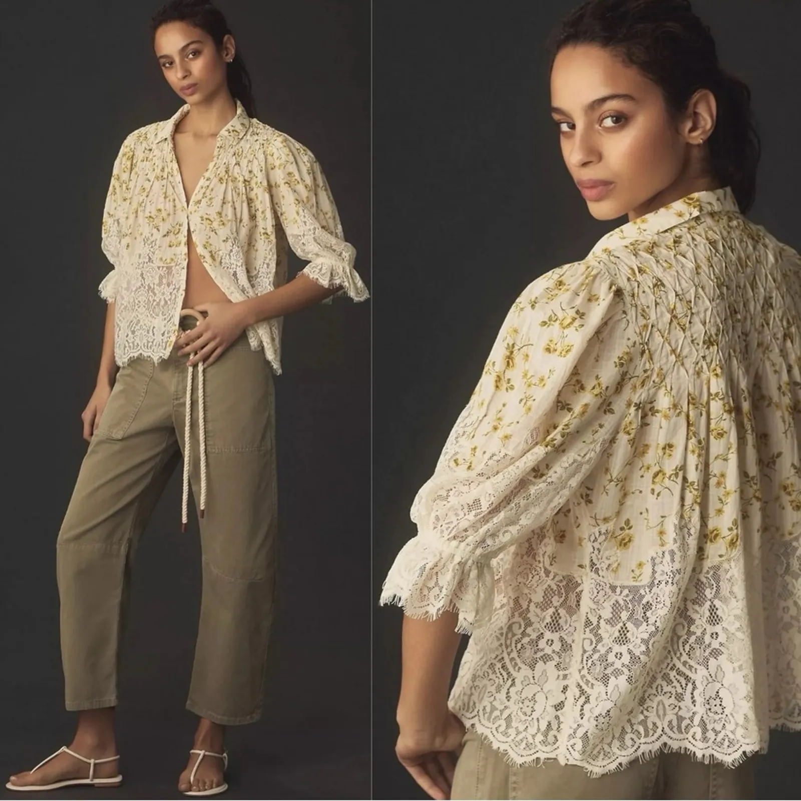 Anthropologie Ethereal Dainty Ditsy Floral Victorian Lace Blouse Medium Cottage - Image 2