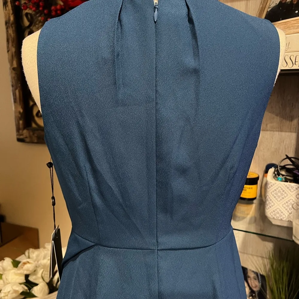 Adrianna Papell Sz 4P Petite Blue Sleeveless Faux Wrap Dress Formal Sheath - Image 6