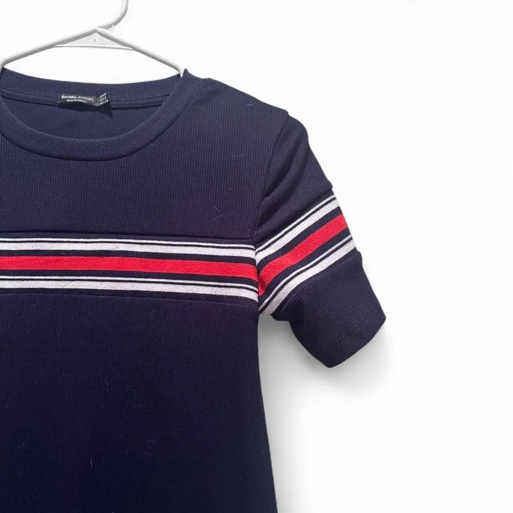 Bershka Navy Blue Striped Knit Jersey Dress Size Small‎ - Image 5
