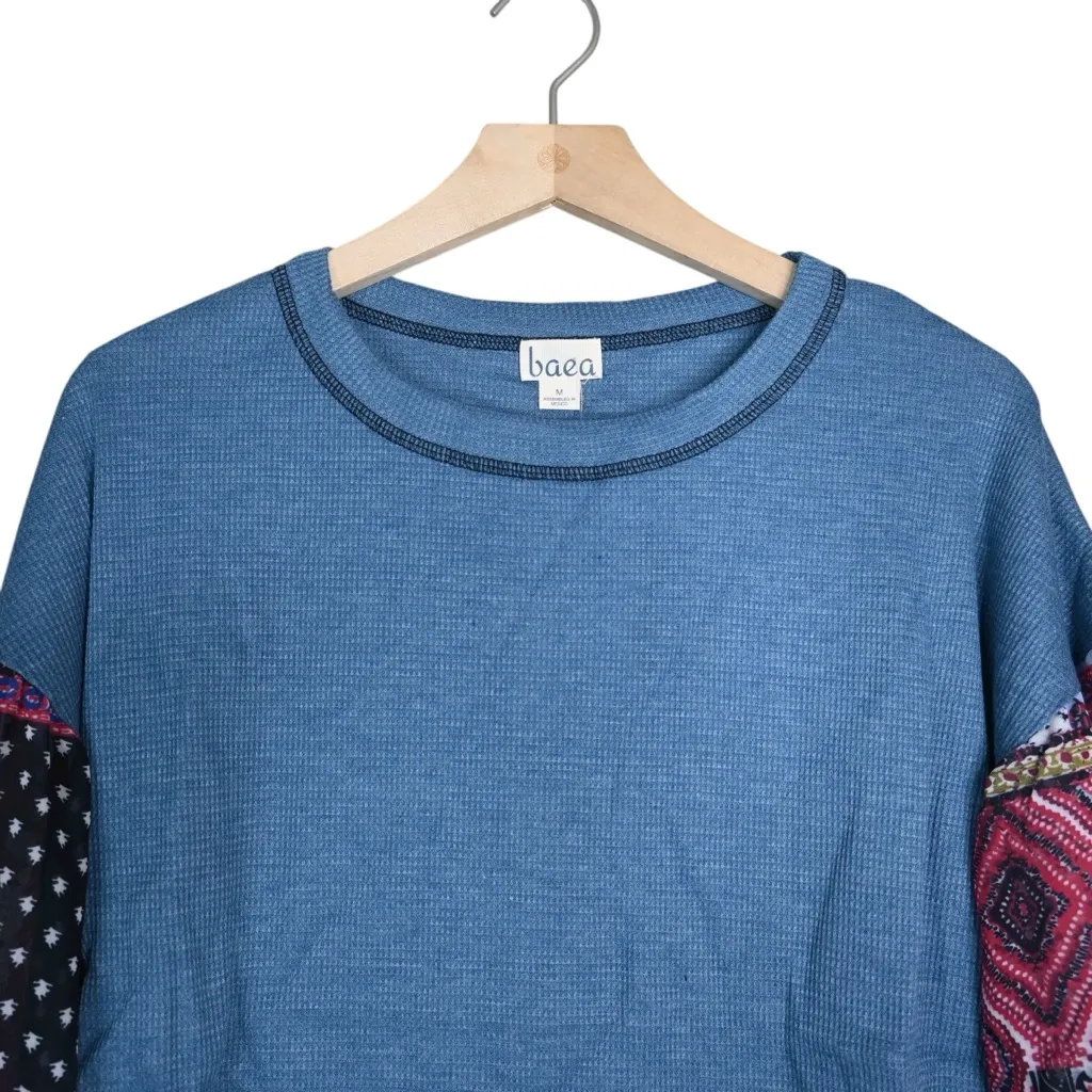 Baea Women's M Boho Mixed Sleeve Denim Blue Top NEW Size M - Image 4