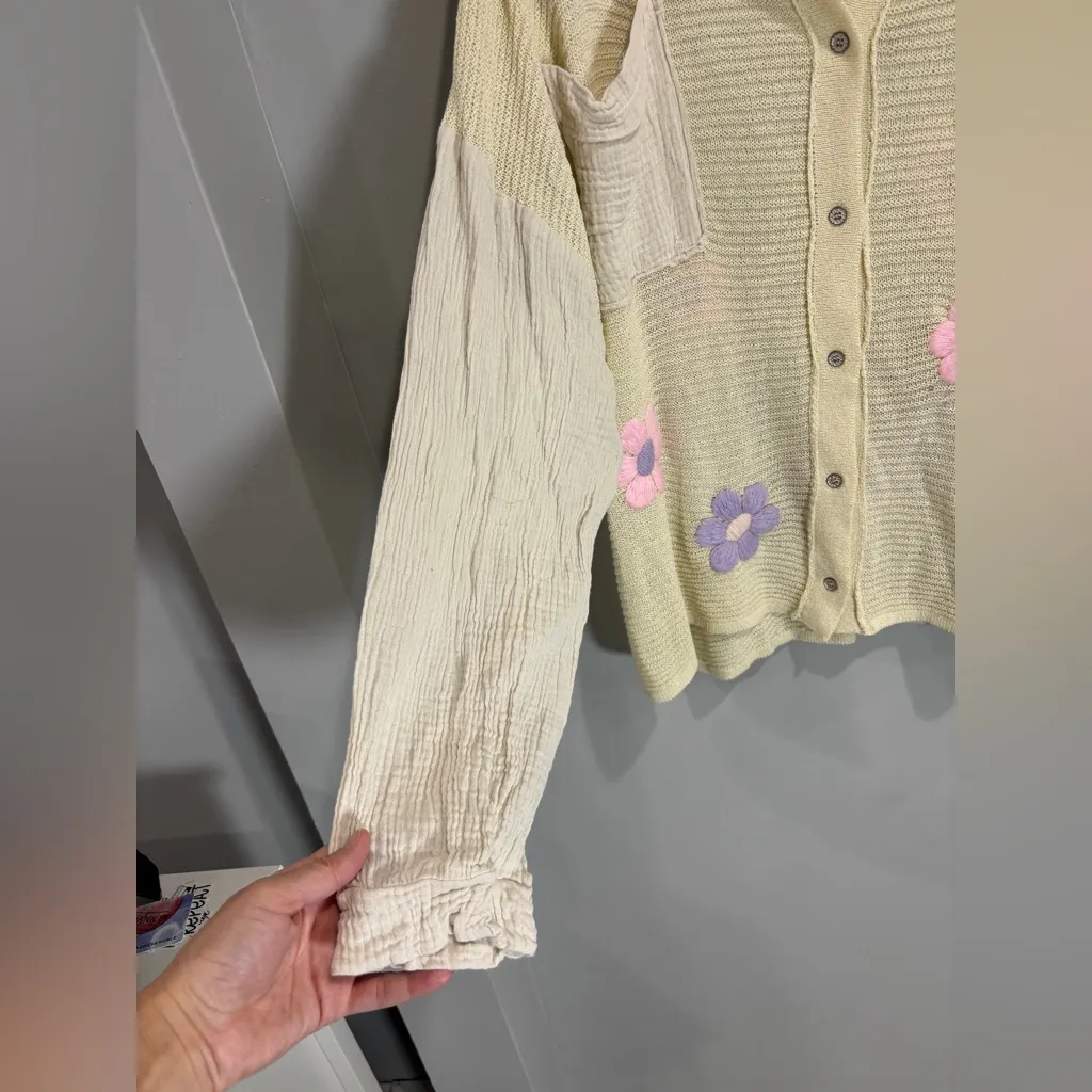 POL Acrylic Boho Bohemian Embroidered Flower Button Up Sweater Cardigan Large - Image 7