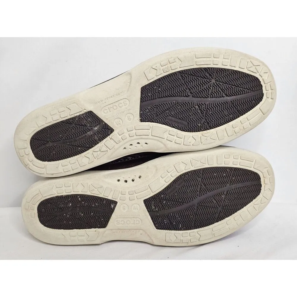 Crocs Above Deck Boat Shoes Women Size 8 Brown Off White Leather Loafer Croslite - Image 8