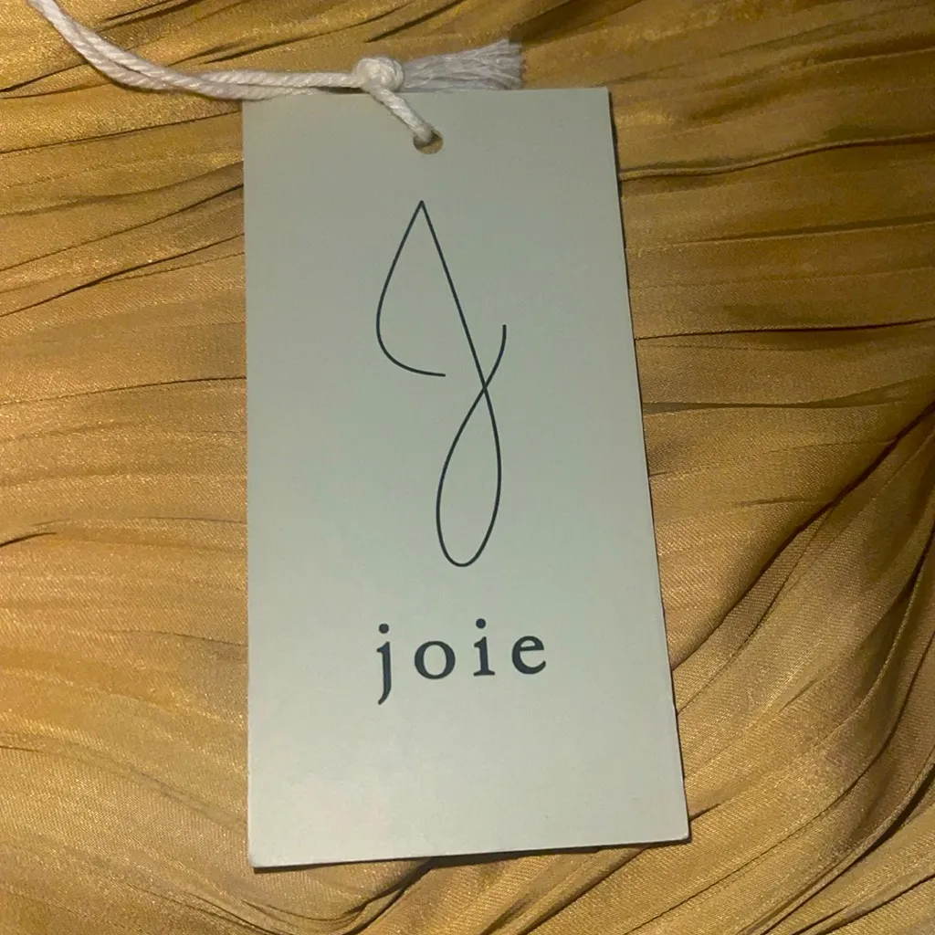 NWT JOIE One Shoulder Ruched Asymmetrical Pleated Top Gold beautiful chic look - Image 3