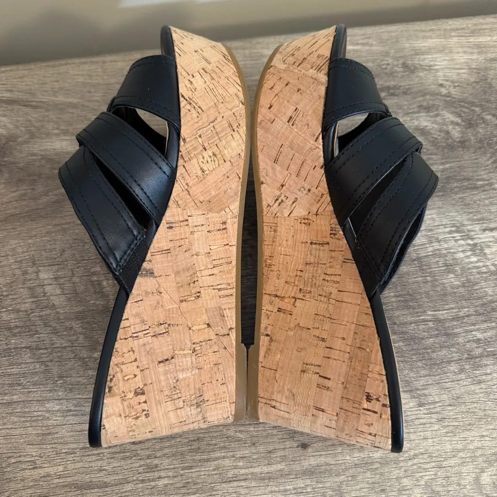 Nine West Black Faux Leather Platform Wedge Shoes Sandals Women’s Size 7.5 - Image 9