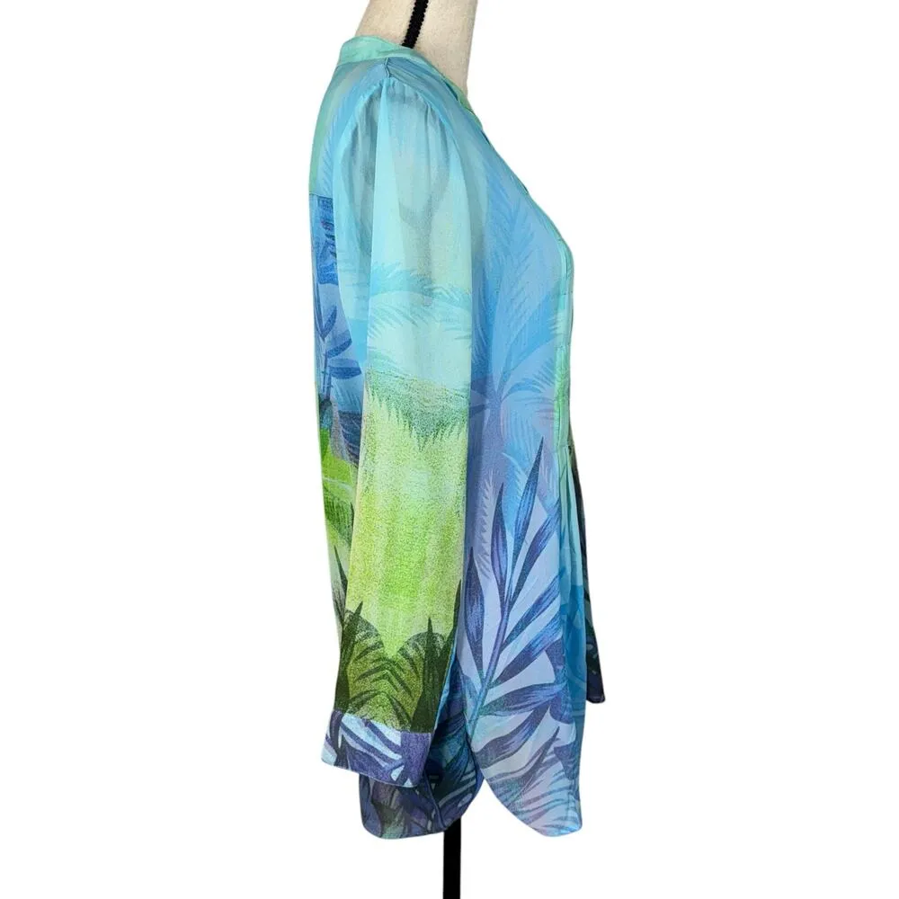 Soft Surroundings Small Tunic Top 2-Piece Long Sleeves Leaf Print V-Neck Pleated - Image 5