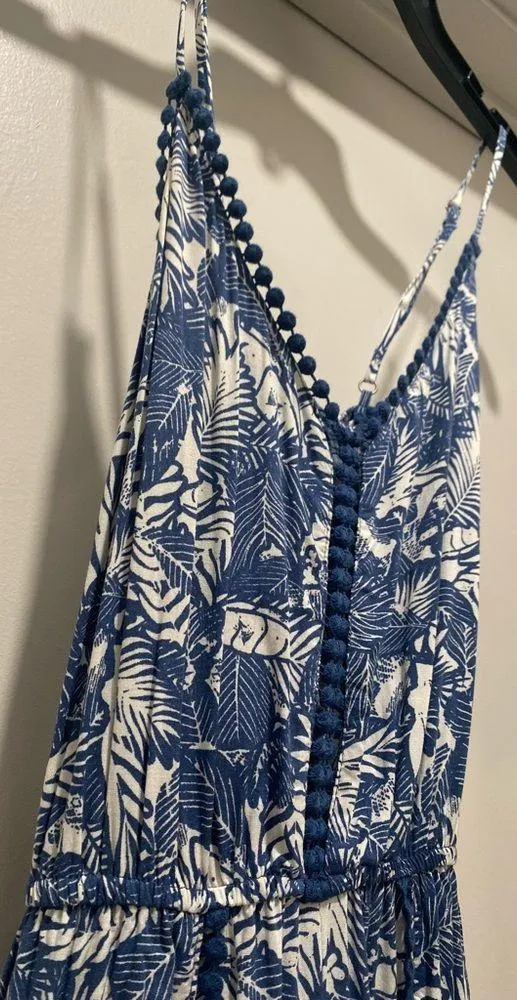 Xhilaration Blue & White Tropical Print Sleeveless Spaghetti Strap Romper - XS - Image 7