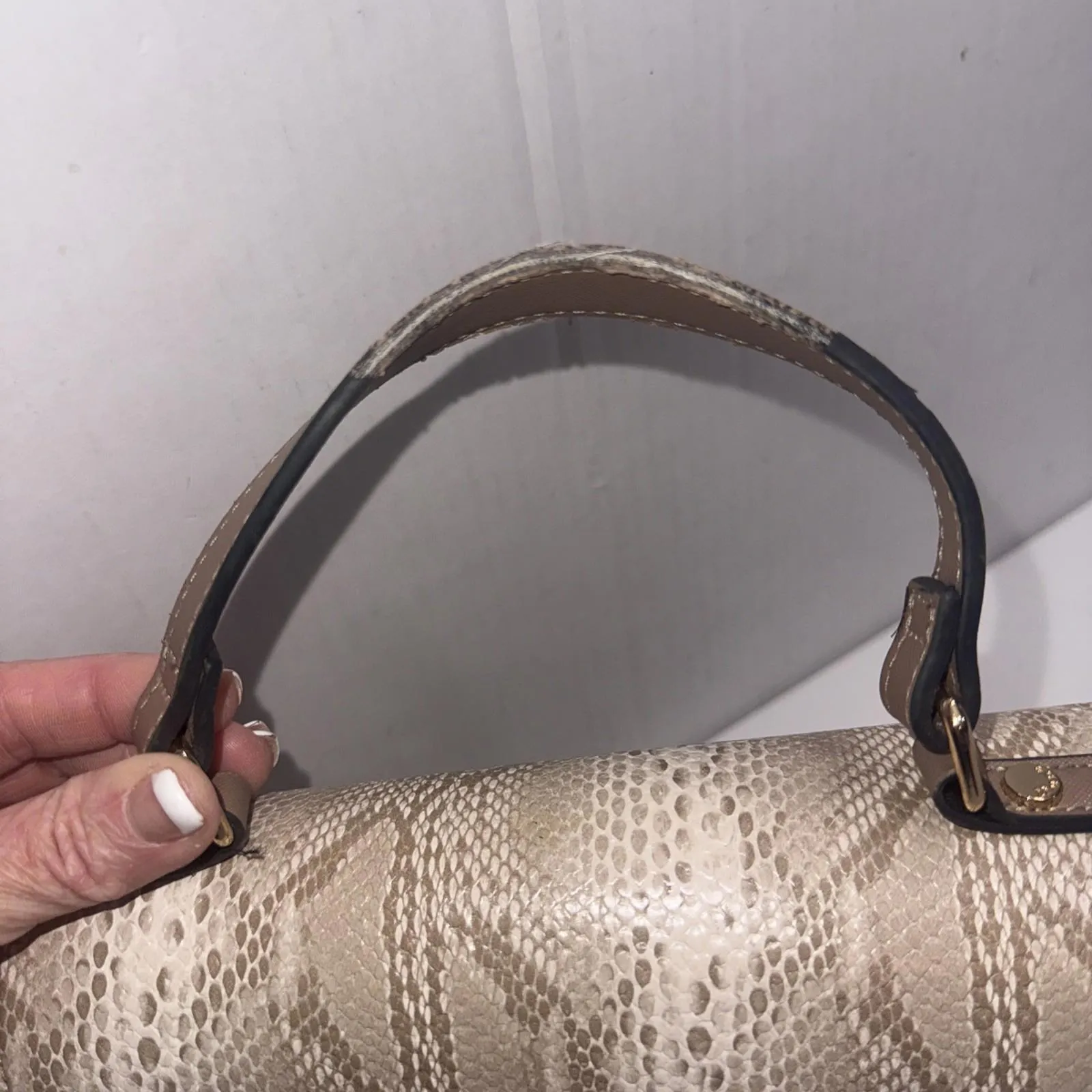 Dune London Embossed Snake Print Designer Lux Crossbody Gold Straw Wicker Purse - Image 6