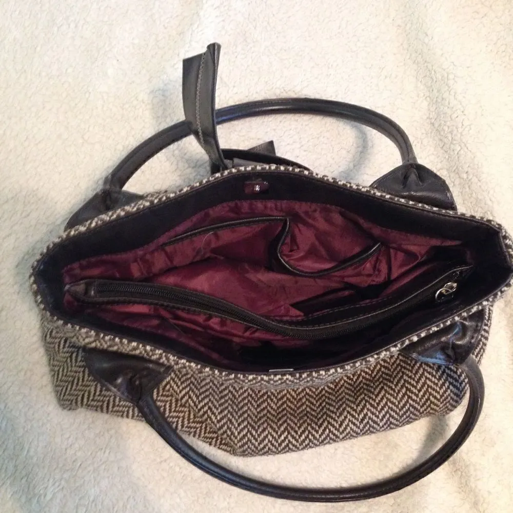 Tommy Hilfiger Y2K Chevron print tweed top handle bag faux bow large brown - Image 8