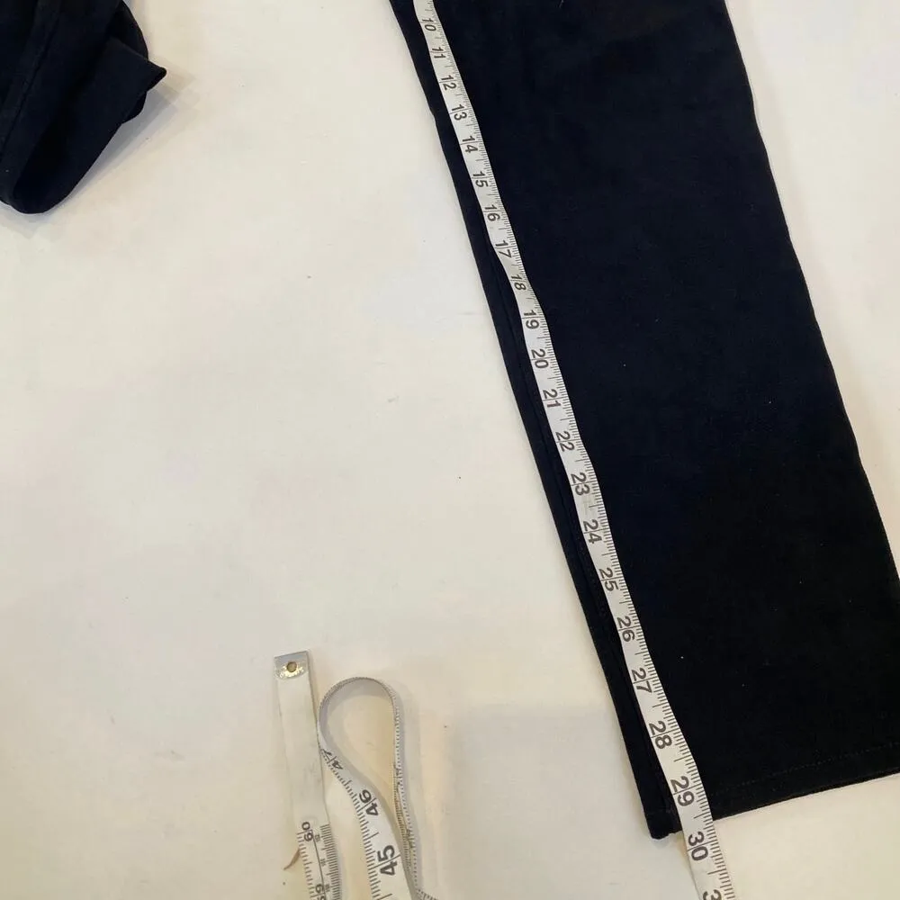 Chico’s Black Sueded Straight Leg Pants Pull On w/ Button EUC Sz 16 Polyester - Image 12