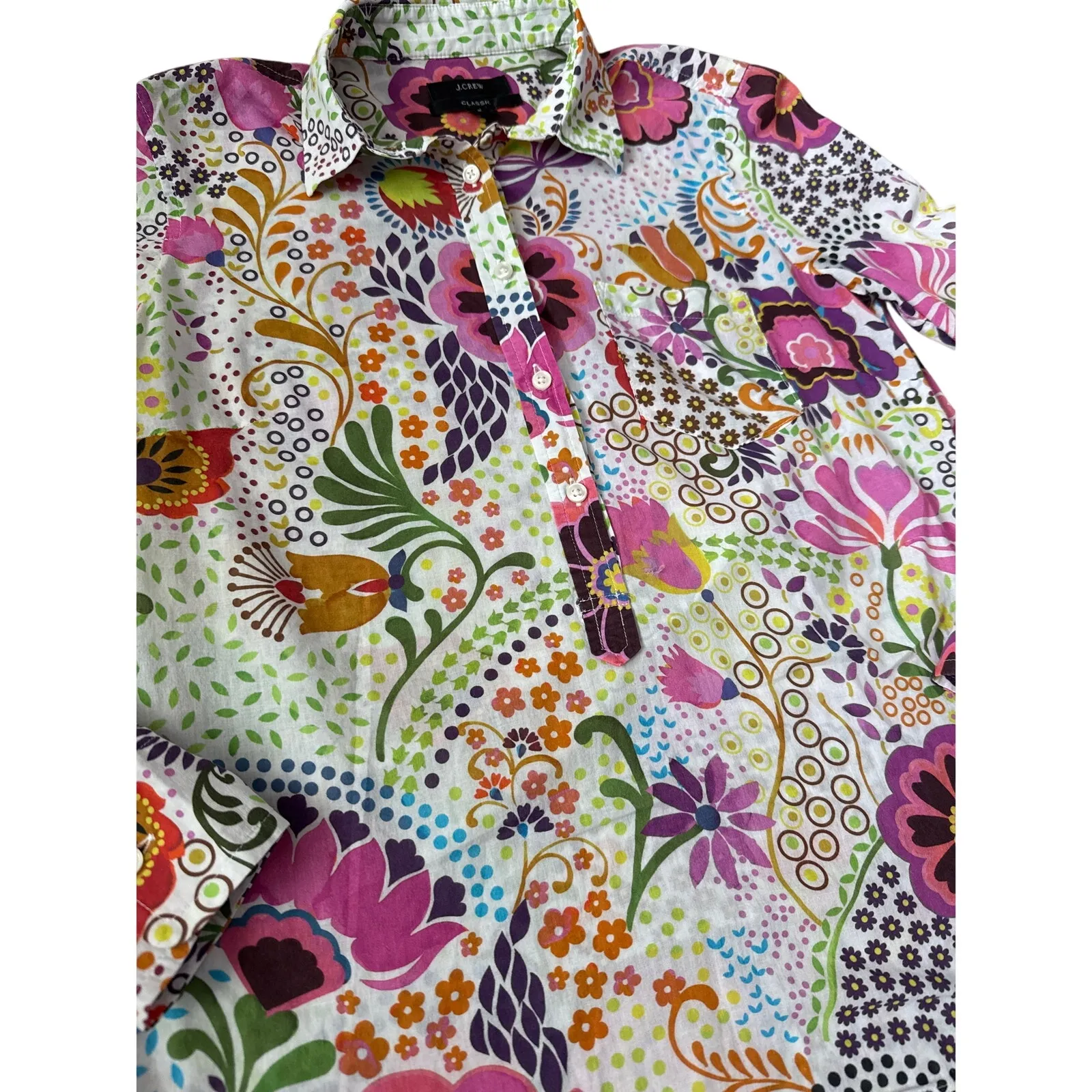 J.‎ Crew Ratti Retro Floral Popover Classic Fit  Shirt Rose Multi Size 2 - Image 8