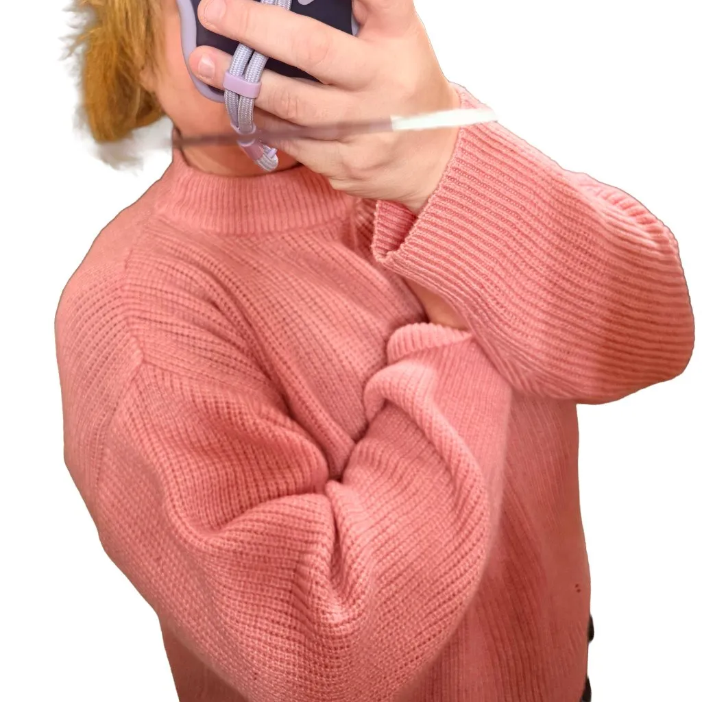 Society Coral Pink Chunky Knit Cropped Sweater Mock Neck Oversized Y2K L/XL - Image 11