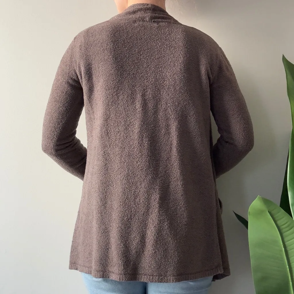 Barefoot Dreams Cozy Brown Open-Front Cardigan Long Sleeve Pockets Soft Winter S - Image 2